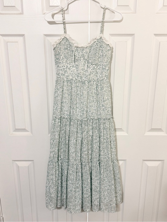 Altar'd State Dresses & Skirts - Altar'd State Pale Blue Floral Midi Dress with Lace Trim